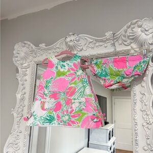 Lilly Pulitzer Neon Pink Floral Baby Lilly Shift Dress with matching bloomers